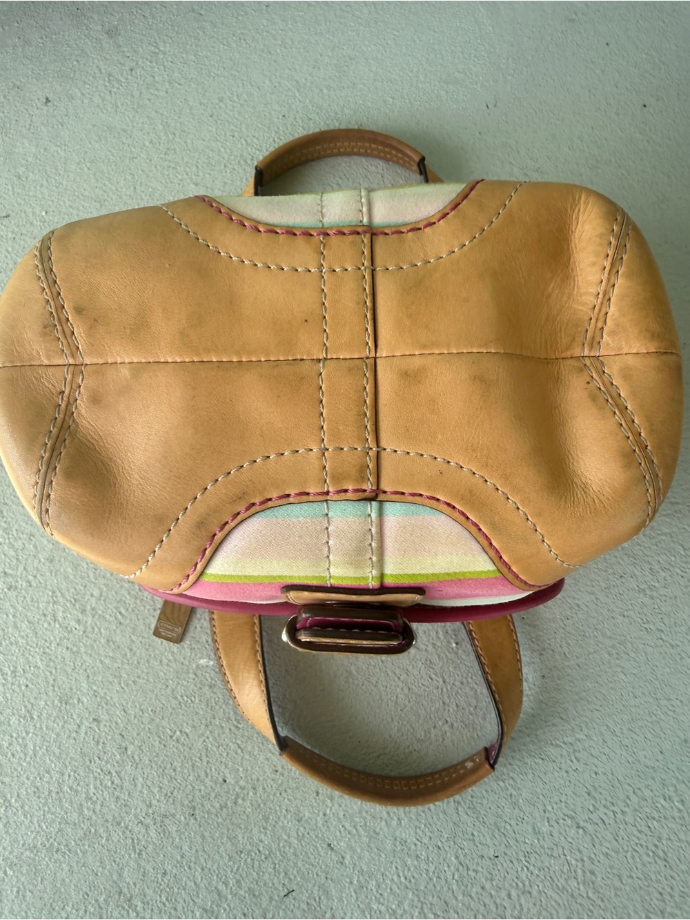 Vintage Coach Hampton Soho Stripe Satchel Style 1888 Pastel Pink Canvas Leather - Picture 6 of 7